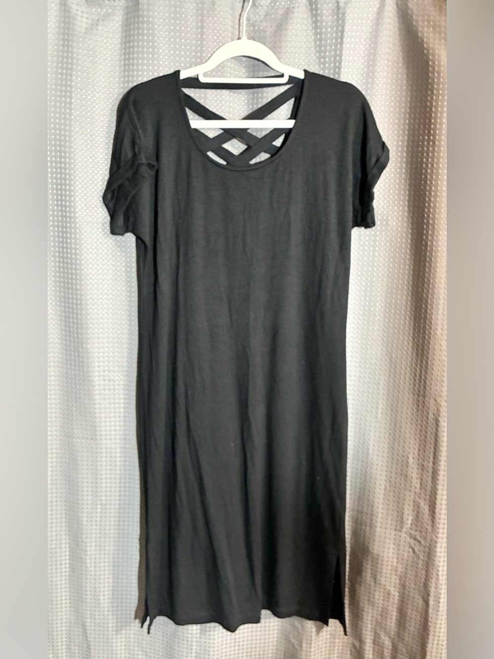 Athleta Black Midi Dress Sz M Strappy SS Athleisure Active Modal Spandex USA